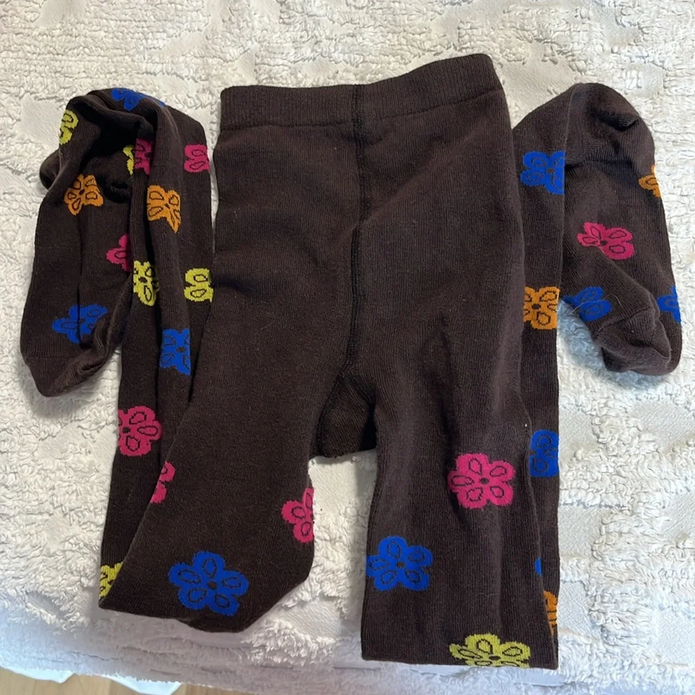 Brown Floral Cotton Stockings Tights